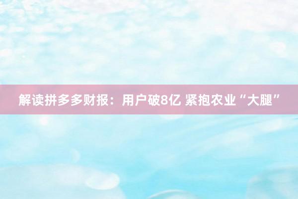 解读拼多多财报：用户破8亿 紧抱农业“大腿”